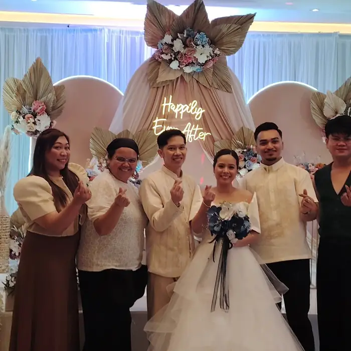 A wedding ceremony and reception